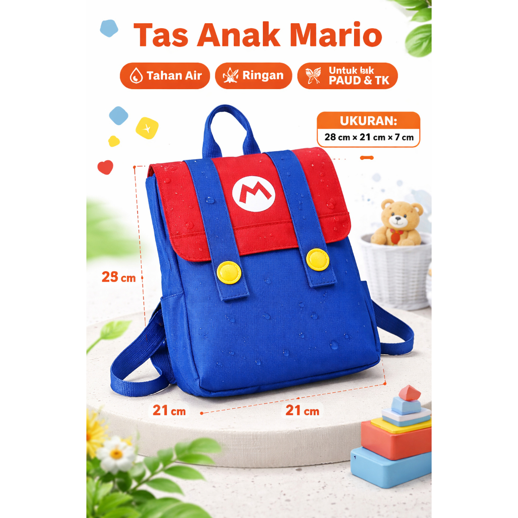 Tas Anak PAUD TK Karakter Mario & Luigi | Tas Ransel Anak Laki-Laki | Ringan Tahan Air