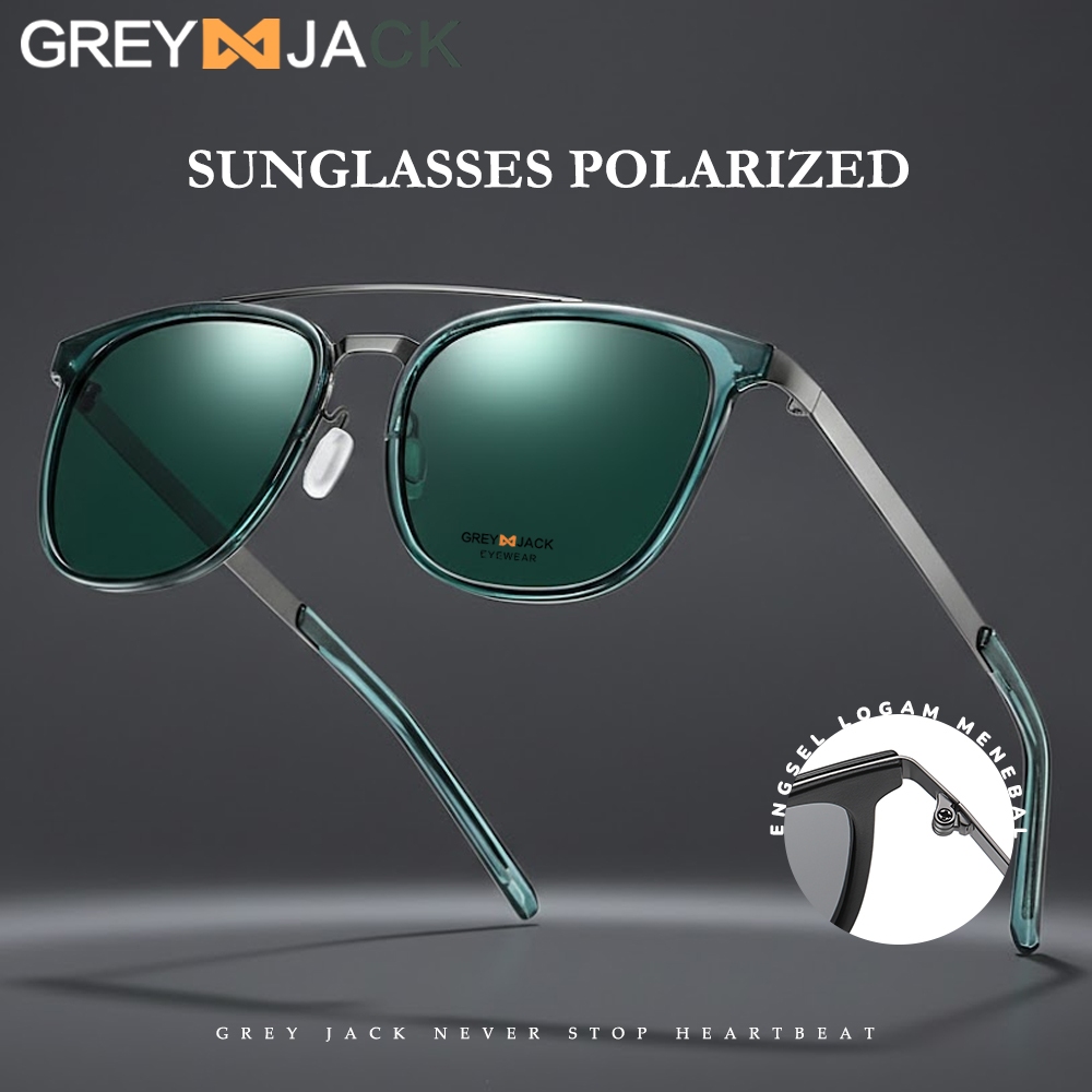 Grey Jack Kacamata Hitam Sunglasses Polarized Anti Silau UV400 Bahan TR90+Metal Model Kotak Kokoh da