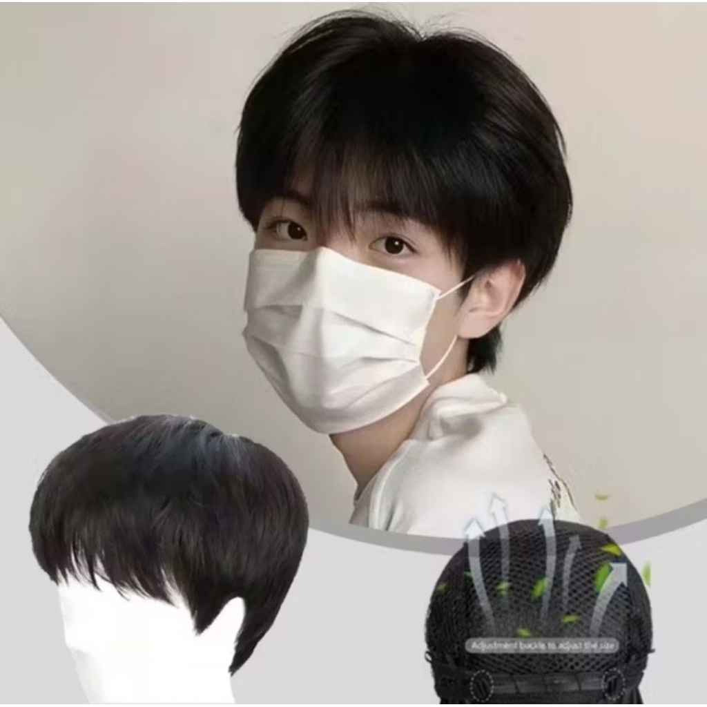 Wig Rambut Palsu Pendek - Wig Pria Korea Sintetis Premium Hitam