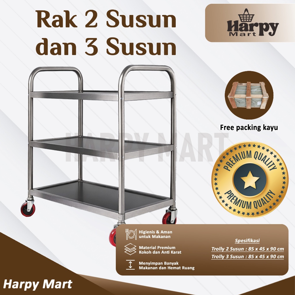 Loading Trolley [ Include Packing Kayu ] Logistik dengan Roda Premium Stainless Steel Standart MBG |