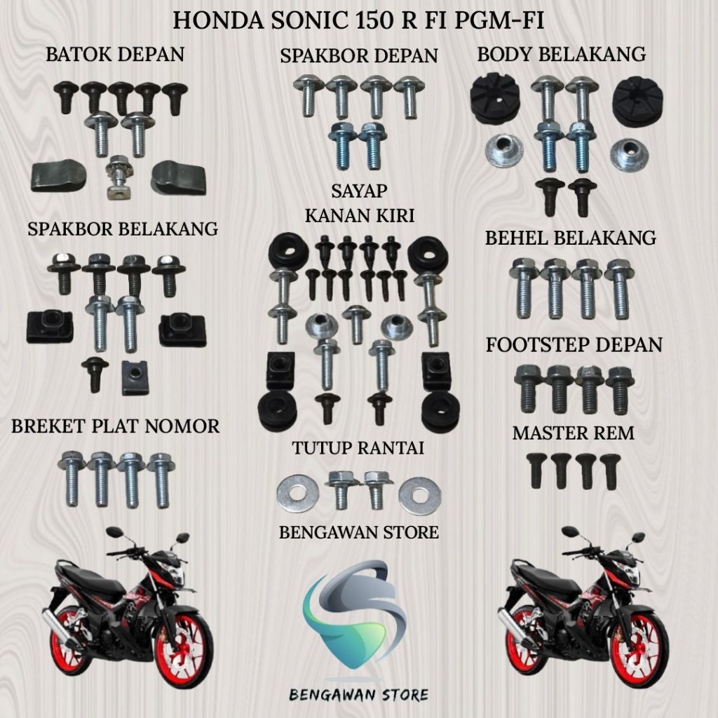 Baut Full Set Cover Bodi Body Honda Sonic 150 R FI PGM-FI