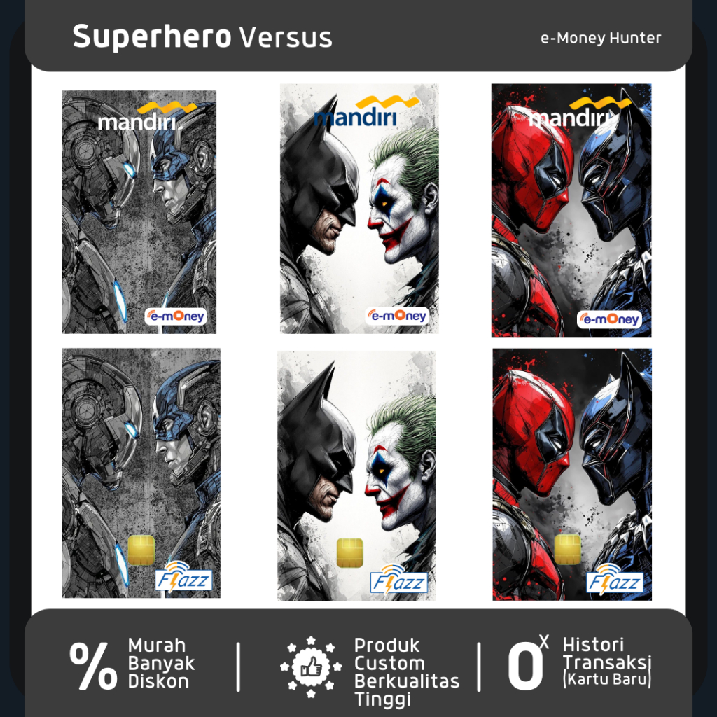 SUPERHERO VERSUS Deadpool Batman Joker Iron Man Captain America eMoney Mandiri Flazz BCA Gen 2