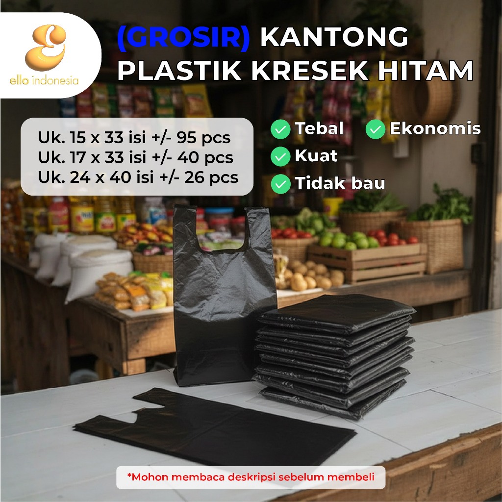 [GROSIR] HD Kantong Plastik Kresek Warna Hitam Ikatan Ukuran 15x33/17x33/24x40 Untuk Plastik Warung 