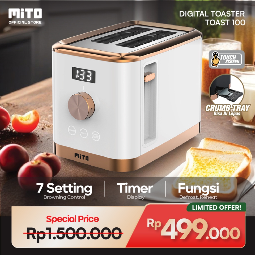 MITO Toast100 - Digital Toaster (DIGITOAST)-Touchscreen-Timer Display-7 Setting Browning Control-Reh