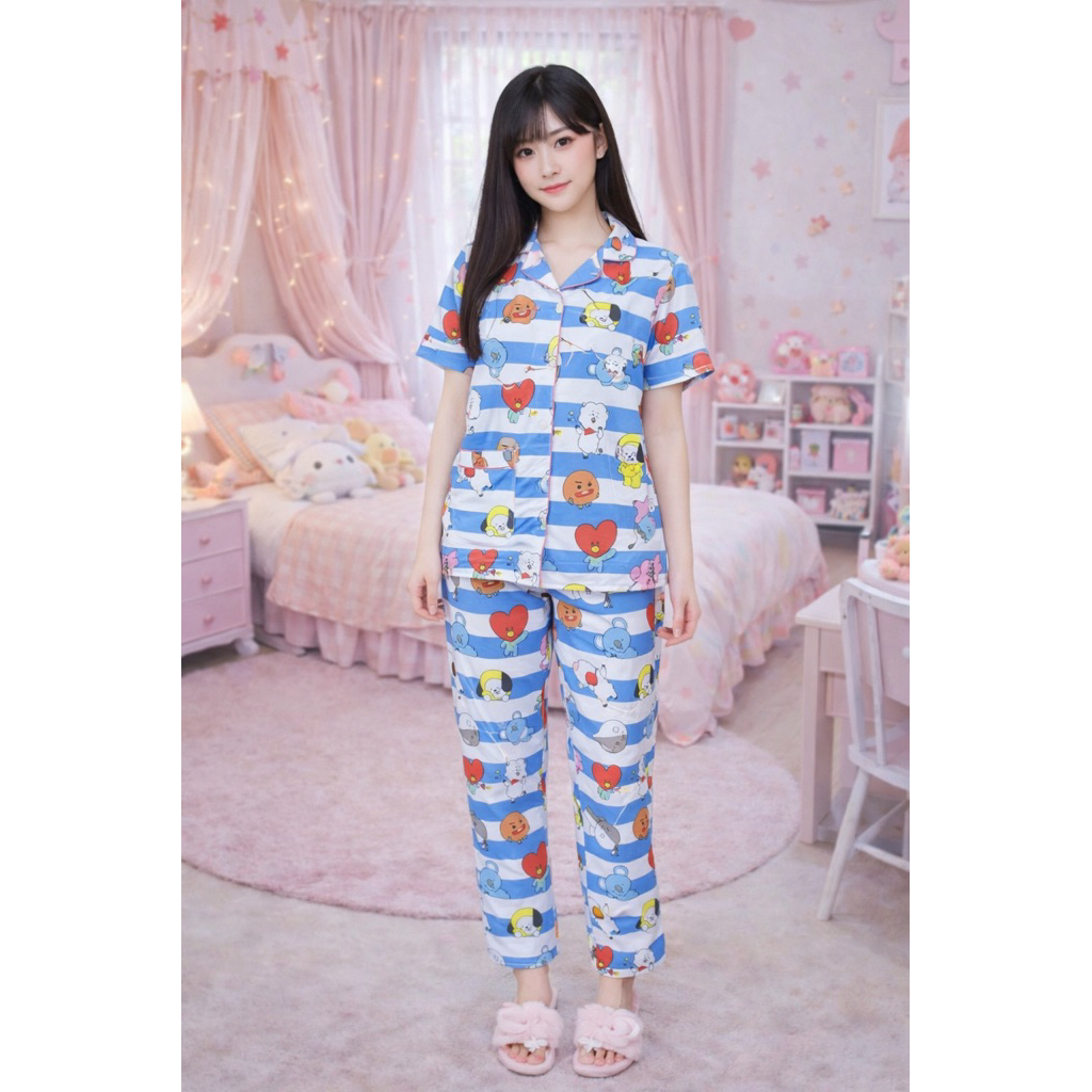Piyama Wanita Korean Style Karakter Lucu (BT Blue)
