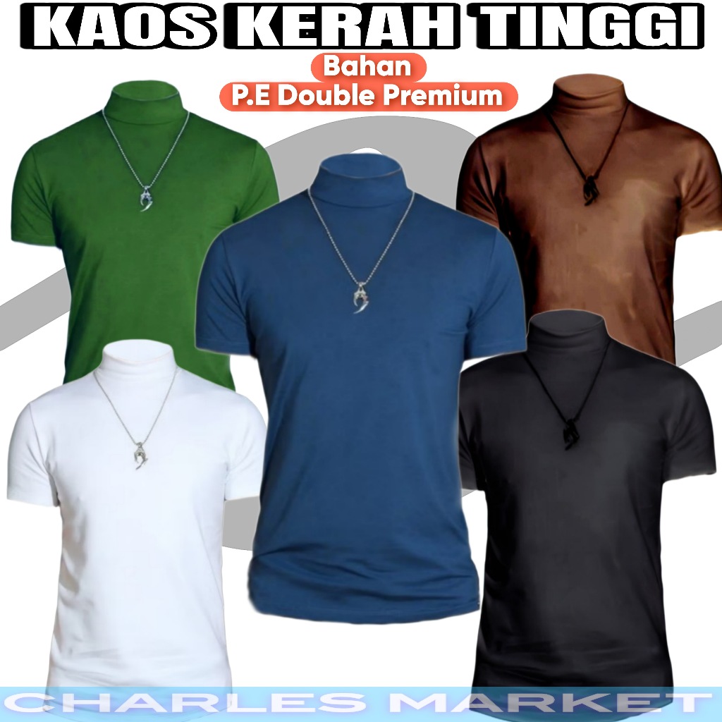 KAOS KERAH PUTIH - KAOS TURTLE NECK BIRU - KAOS PRIA WANITA