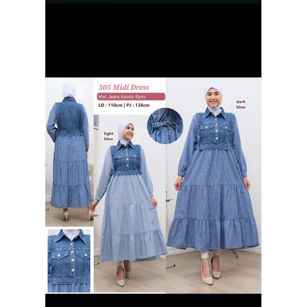 gamis kombinasi levis katun salur