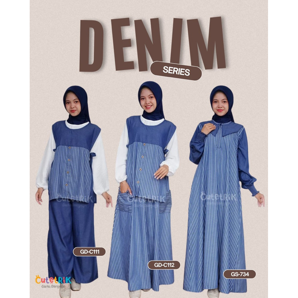 Baju Setelan Tunik Celana / Rok Anak Perempuan Remaja Amara Denim Series by Cutetrik