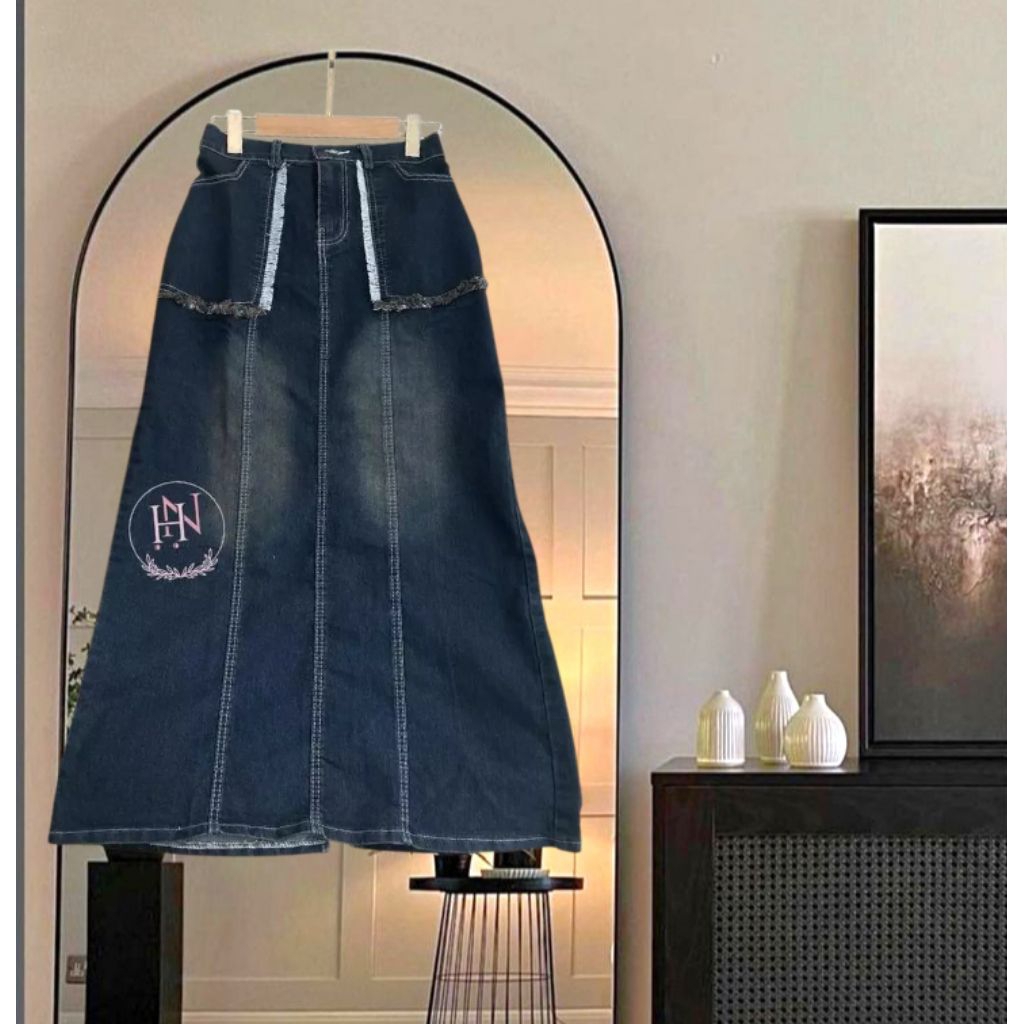 Lenka Skirt Rok Jeans Tebal Wanita Premium Rok Jeans Span Panjang