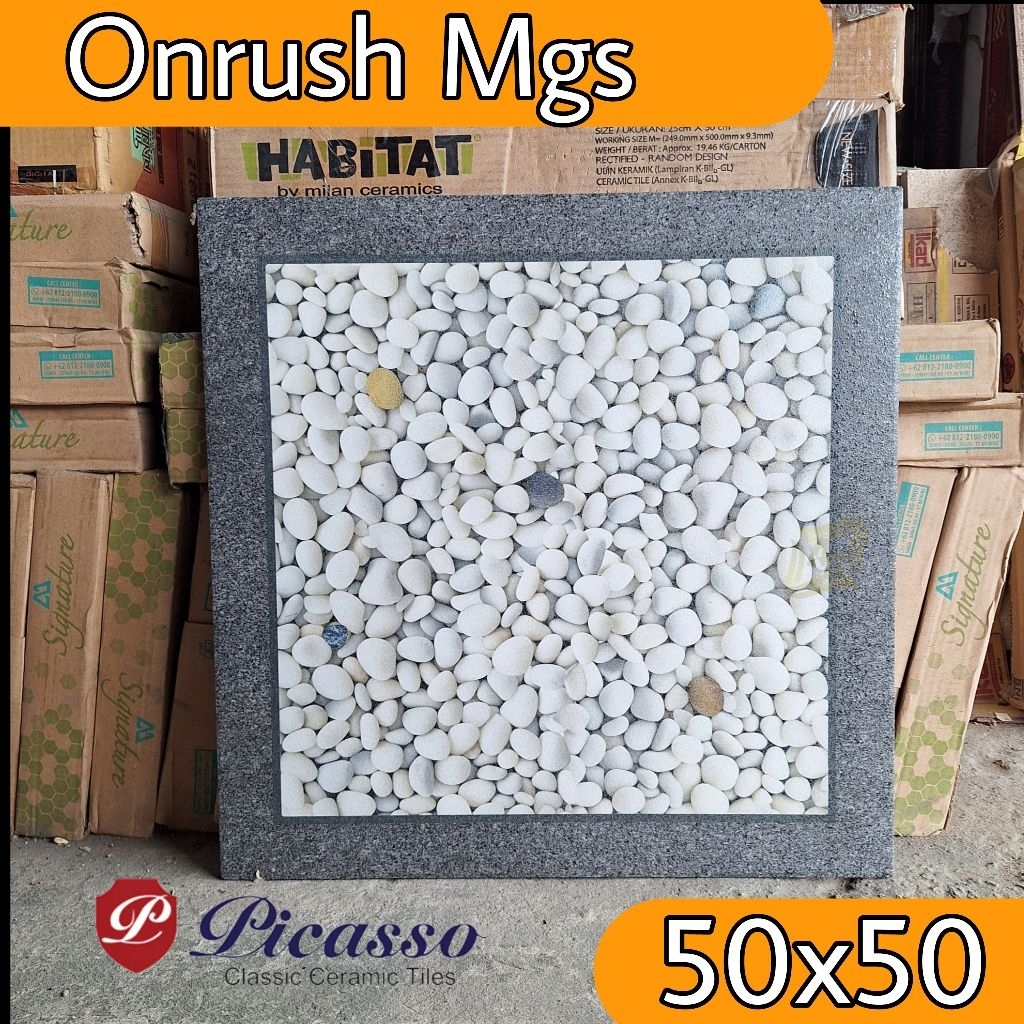 Keramik lantai 50×50 murah PICASSO Onrush Mgs motif batu alam keramik lantai garasi, carport