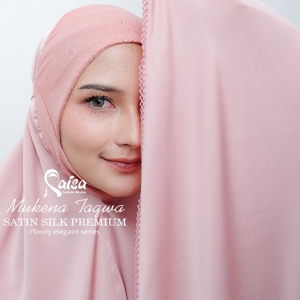 RAISA HIJAB MUKENA TAQWA matt SATIN SILK PREMIUM dengan penutup dagu jersey