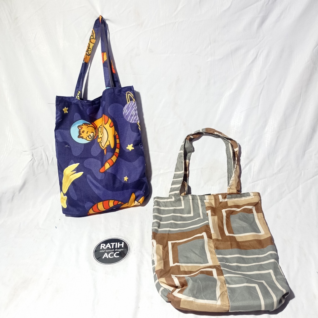 TAS KAIN PERCA MOTIF WARNA RANDOM TOTEBAG JINJING AESTHETIC RINGAN SERBAGUNA