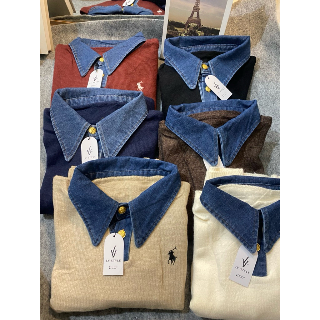 ( RESTOCK ) SWEATER KNIT RAJUT POLO PREMIUM IMPORT / CARDIGAN POLO KOMBINASI JEANS KNIT PREMIUM IMPO
