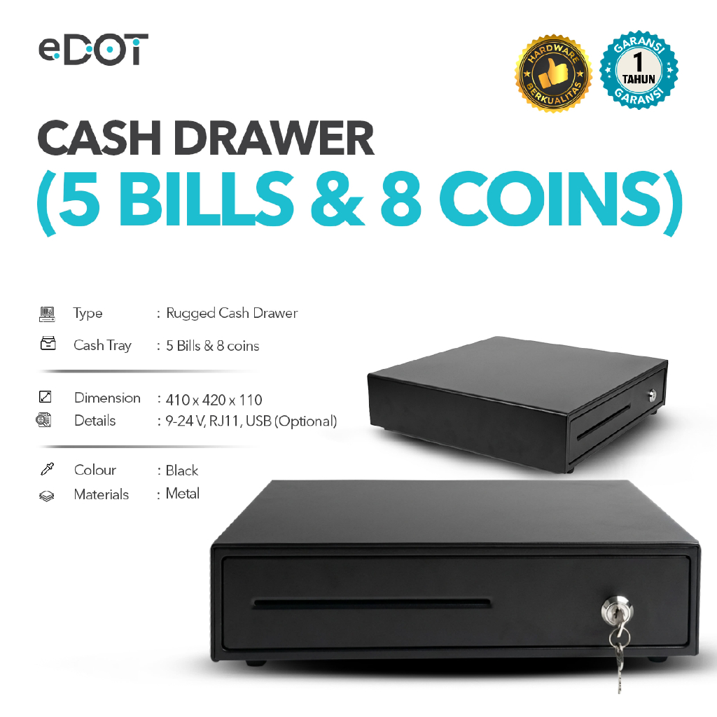 [FLASH SALE - HARGA SPESIAL - PROMO DISCOUNT 10%] eDOT Cash Drawer - Laci Kasir 5 Slot Uang Kertas d