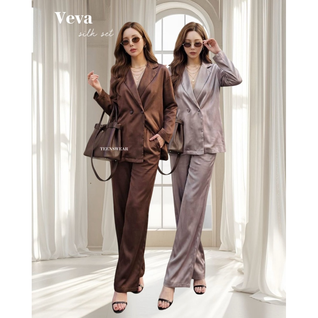 Veva Silk Set - Cotton Candy Set Long Sleeve Blazer Pants Import Bangkok
