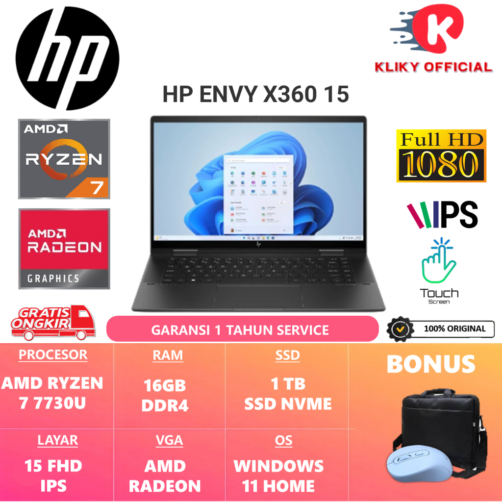 Laptop 2IN1 Hp Envy X360 15 Amd Ryzen 7 7730U Ram 16GB 1TB Ssd 15.6 Full HD IPS Touchscreen