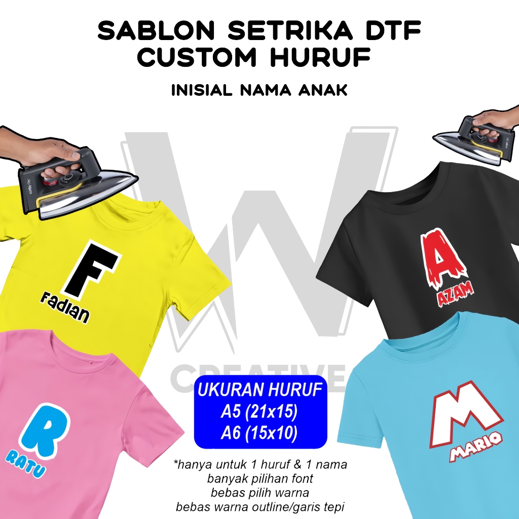 SABLON SETRIKA DTF STICKER SABLON CUSTOM HURUF NAMA ANAK SIAP PRESS