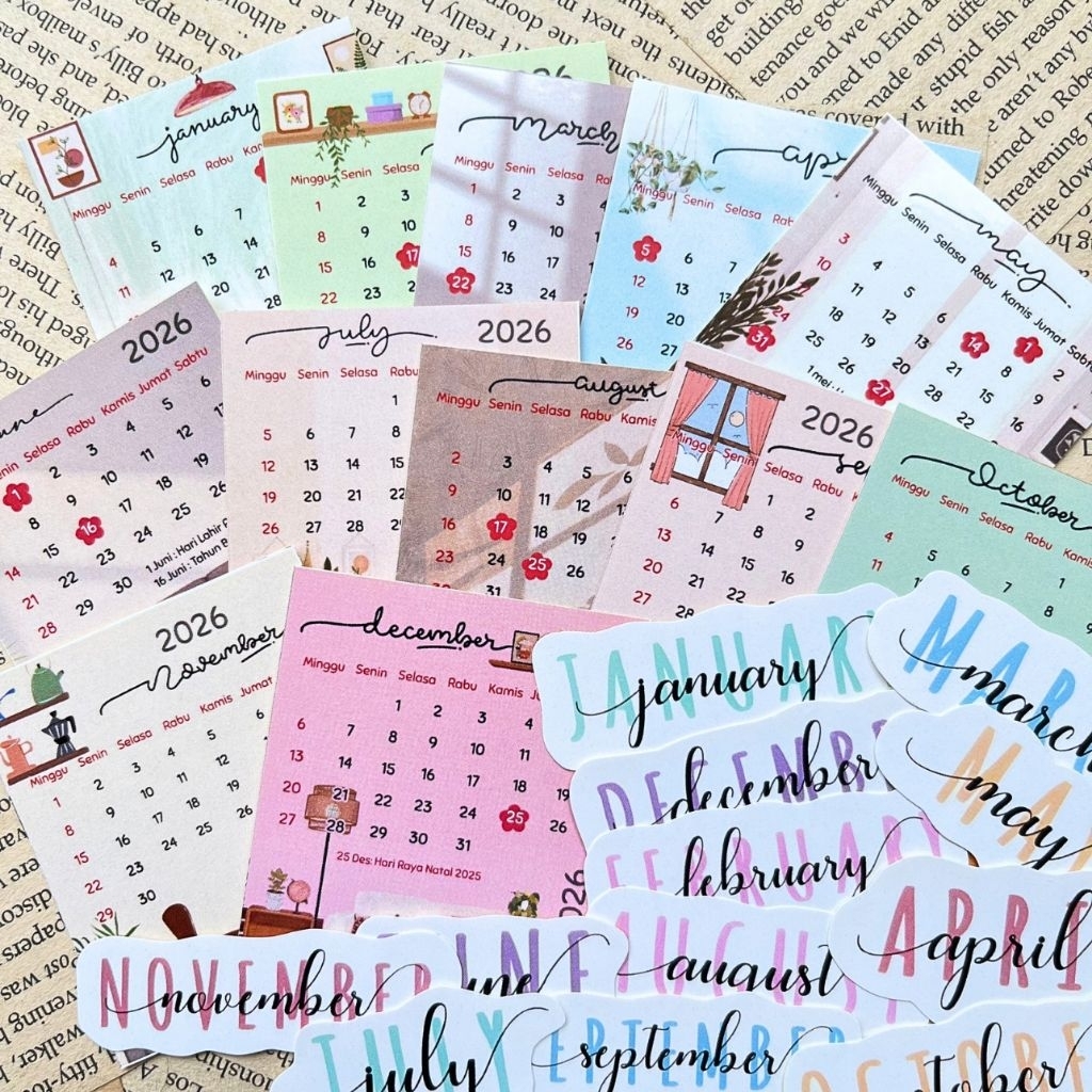 24pcs/pack CUTE STICKER MINI KALENDER 2026 / kalender mini / kalender 2026 cute / Sticker kalender 2