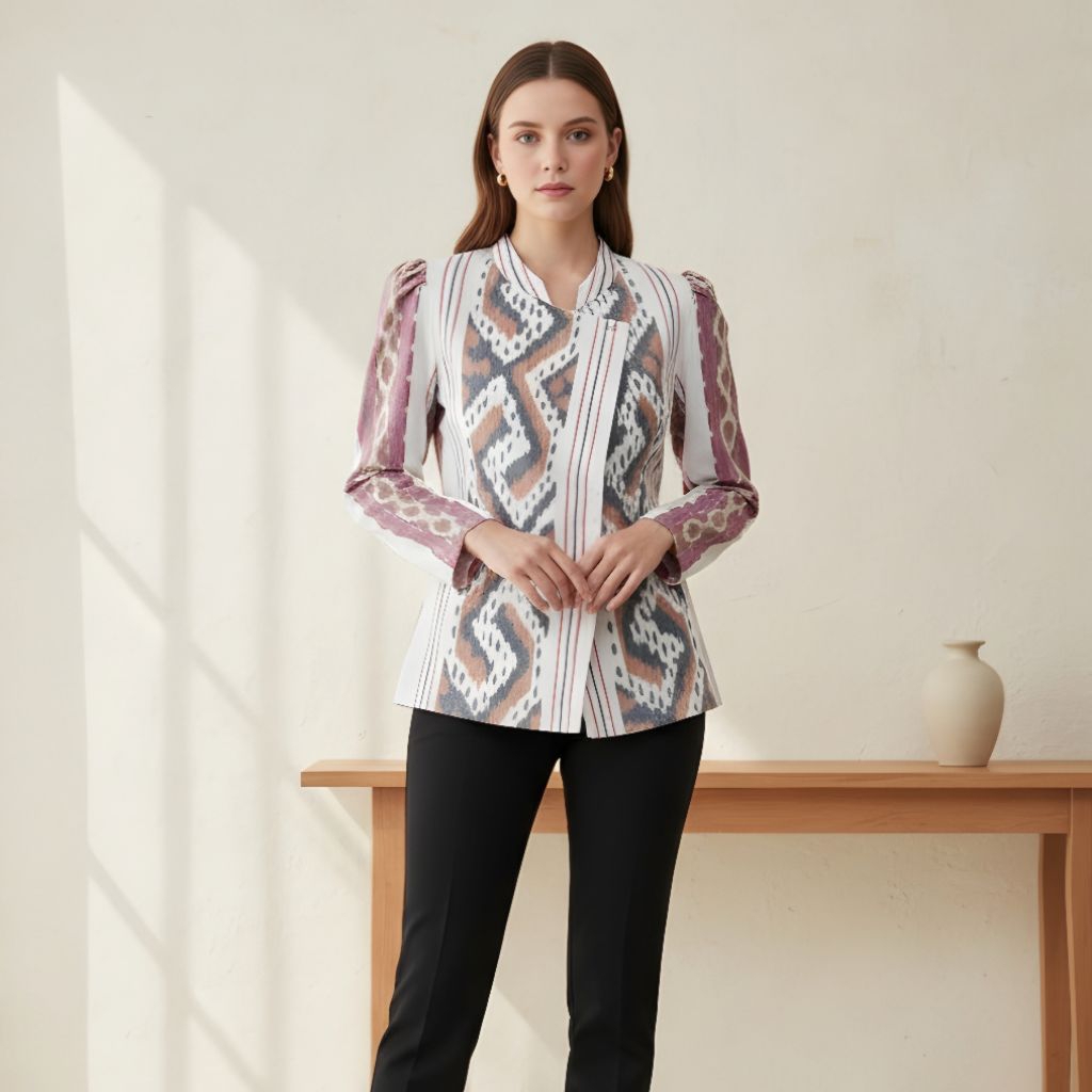 Blouse Tenun Troso, Baju Atasan Blouse Tenun Troso, Baju Blus Kerja Kantor Formal Tenun D71