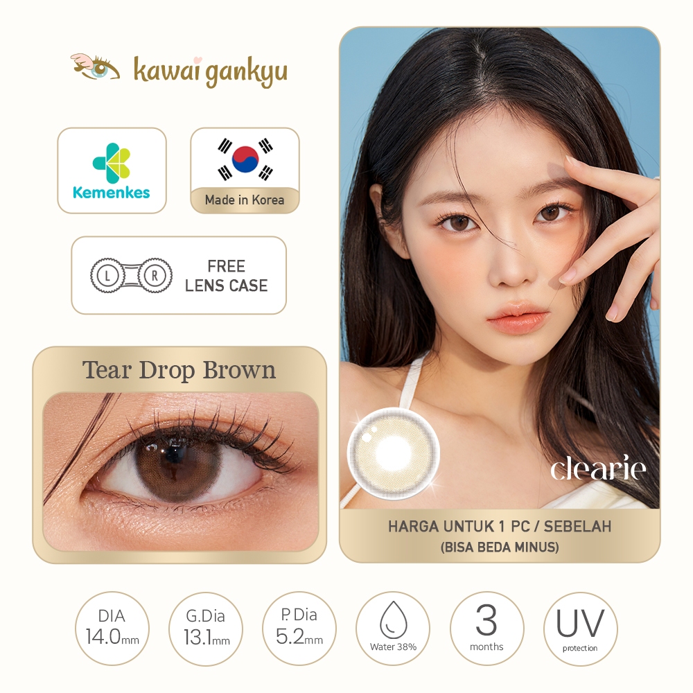 [BEST SELLER] KawaiGankyu - Clearie Tear Drop Brown (1pc/SETENGAH PASANG) | Softlens Korea Premium 1