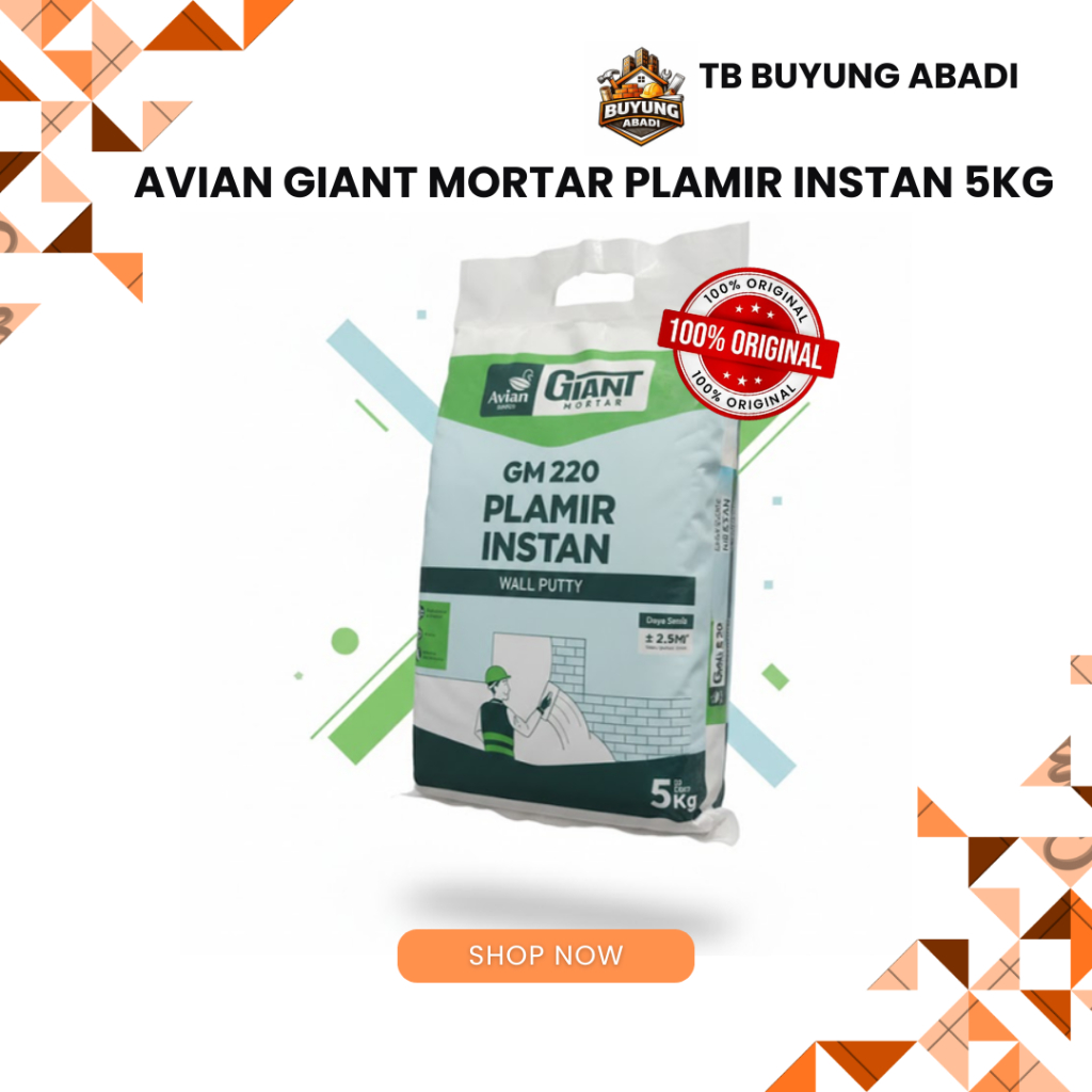 Plamir Instan Giant Mortar 220 Meratakan Dinding Semen Instan 5kg Putih