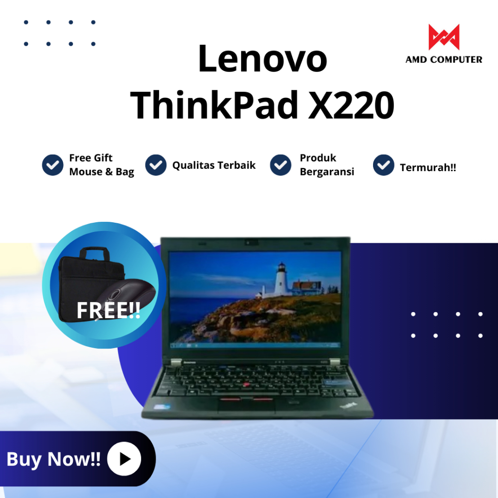 Laptop Lenovo thinkpad x220 i5/RAM 4gb/hdd 320gb/bonus tas ORI free aplikasi siap pakai Win7, pro