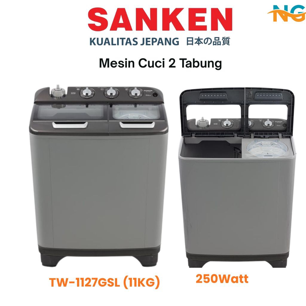 SANKEN Mesin Cuci 2Tabung Kapasitas 11 KG TW-1127GSL LX Tor Hijab Series....