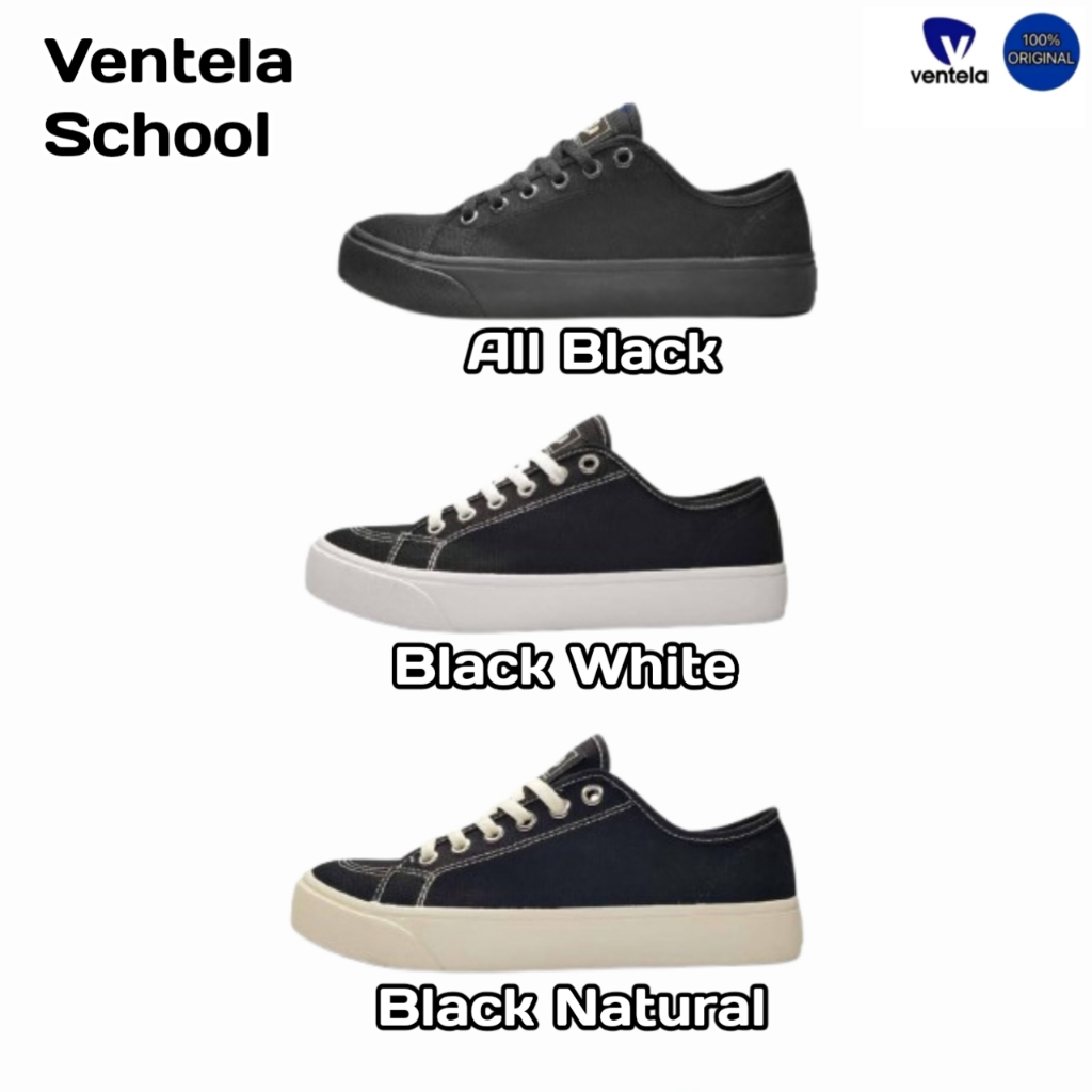 Ventela School Black Natural / Black White / All Black Sneakers Free Stiker & Free Kaos Kaki
