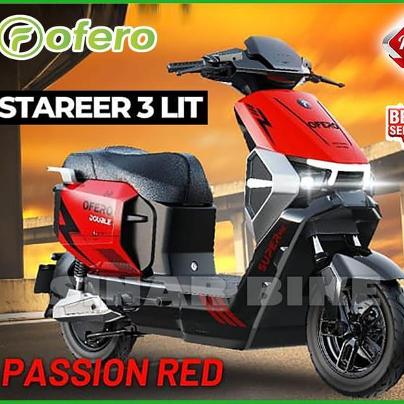 Sepeda Listrik OFERO STAREER 3 LIT LITHIUM 1000 Watt Electric E Bike - Passion Red, 1 Baterai