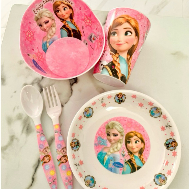 paket 4in1 mangkok melamine melamin karakter import mangkuk mickey hk spiderman frozen disney