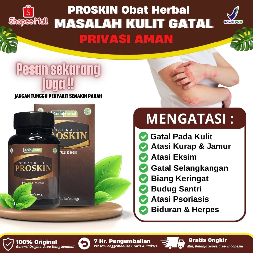 Proskin Kapsul Binahong Untuk Obat Gatal Selangkangan, Gatal telapak tangan, Gatal dikaki, Gatal dij