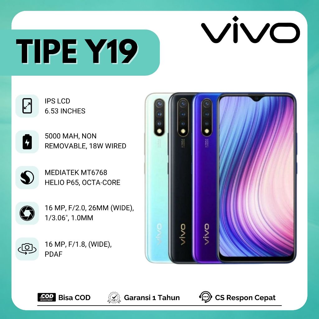 HP VIVO Y19 RAM 8 GB / 256GB 4G Garansi 1 Tahun - New Segel