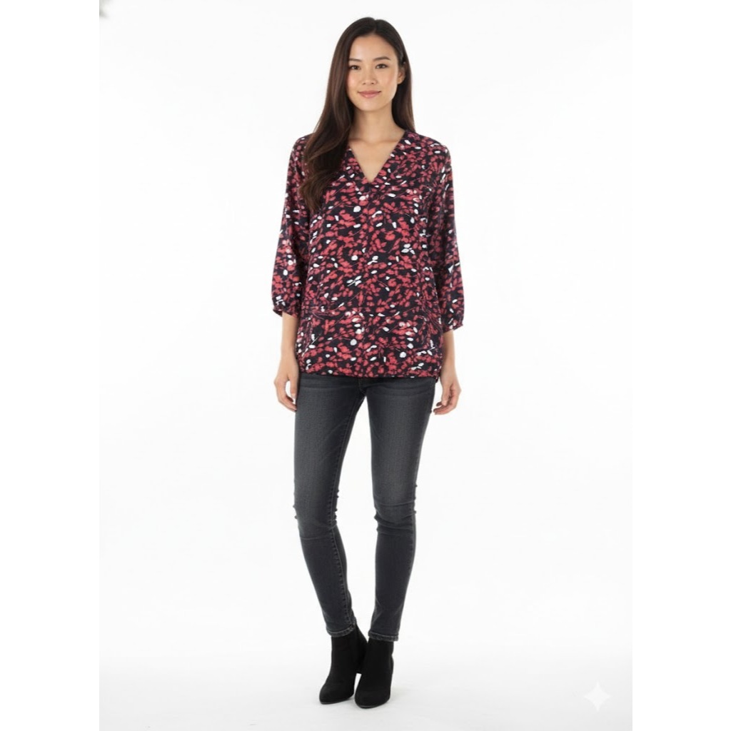 blouse v neck Sarklass floral blus branded wanita