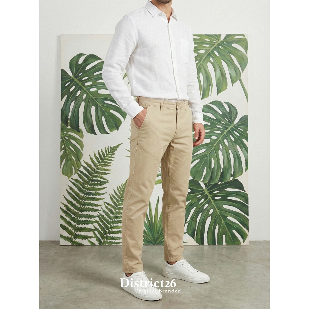 Celana Chino Panjang Pria ZARA Original - Vintage Vanilla / Cream (Size 34, 40, 42)