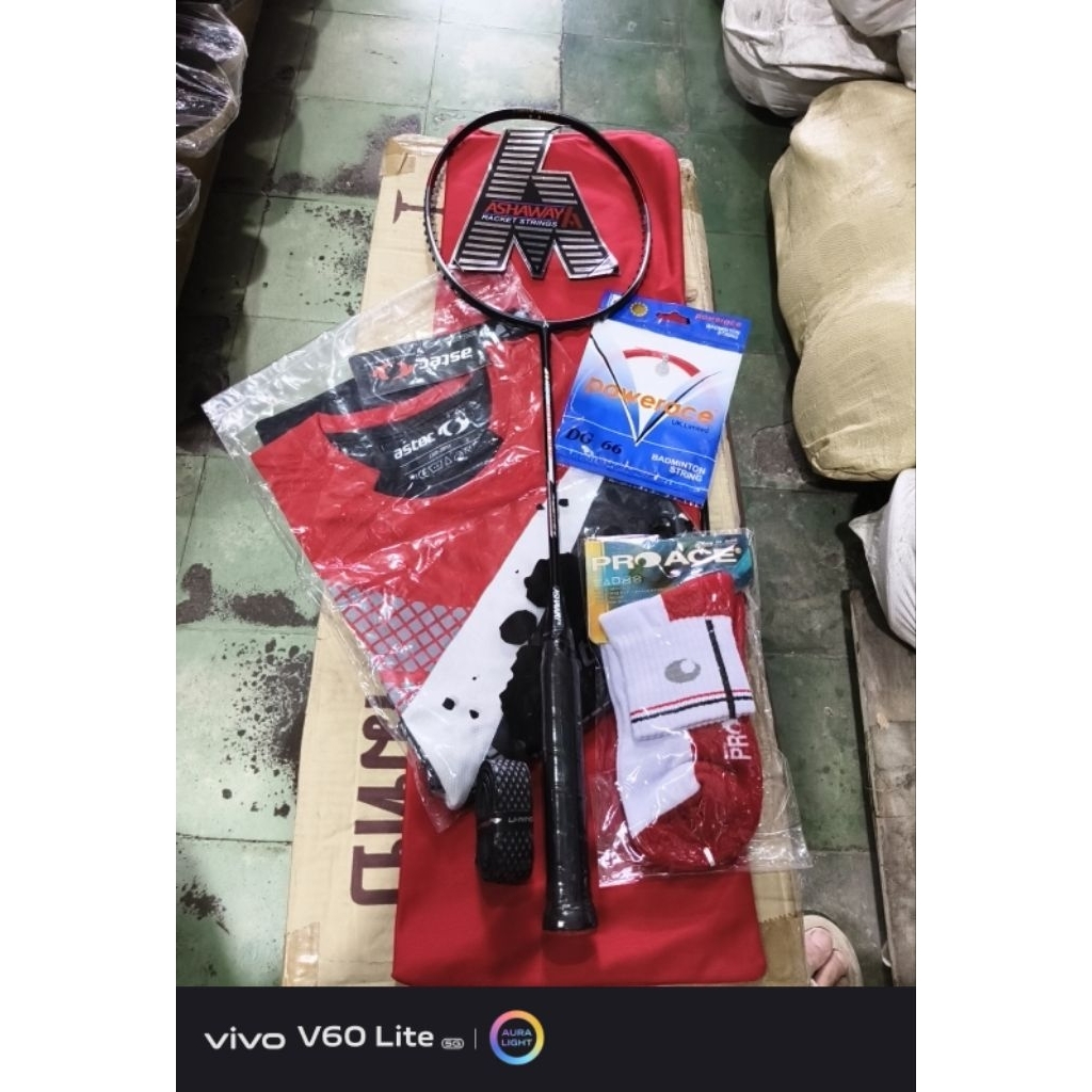 Raket Badminton Ashaway TI 100 Titanium Mesh Komplit