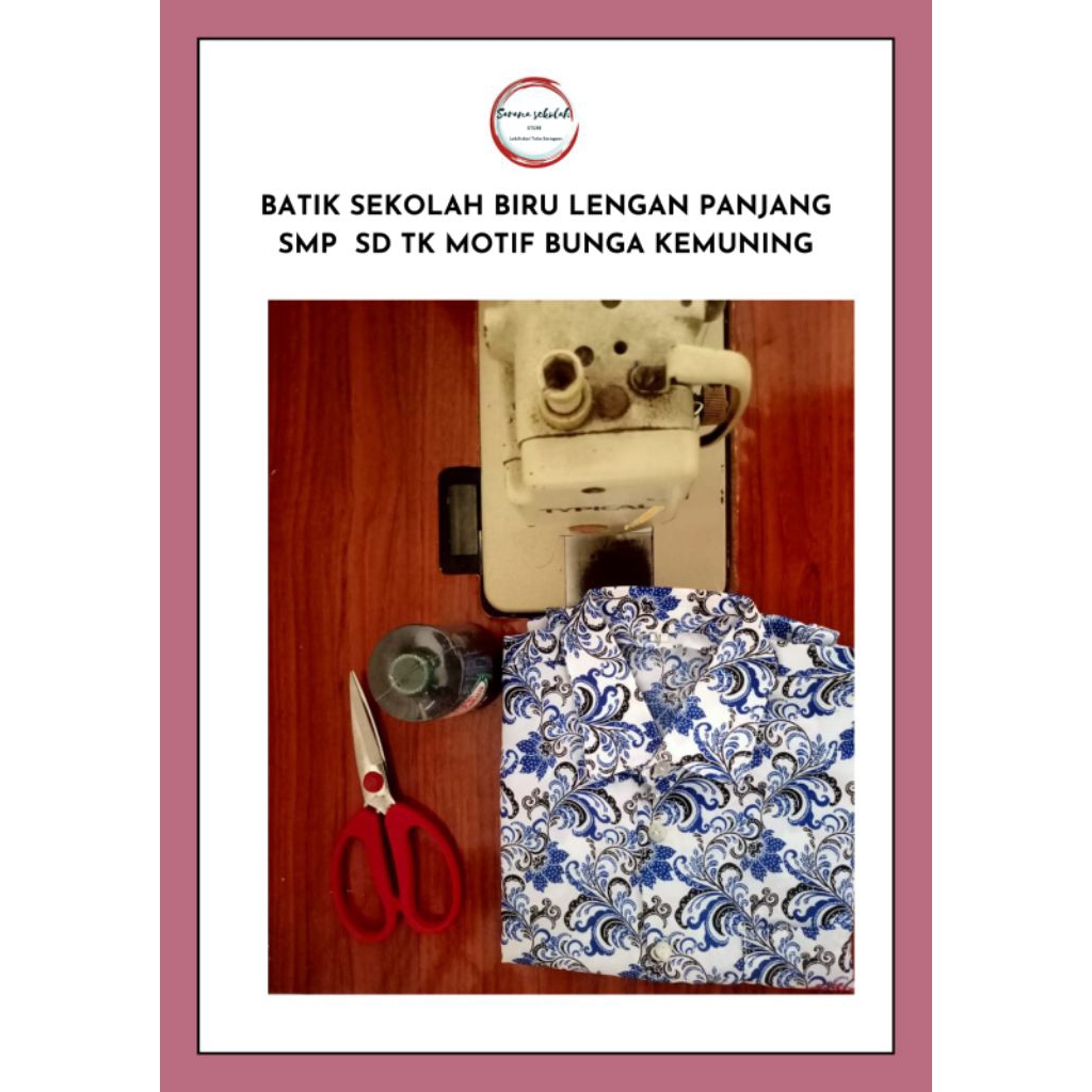 BAJU BATIK SEKOLAH LENGAN PANJANG TINGKAT SD MI MOTIF BUNGA KEMUNING BIRU