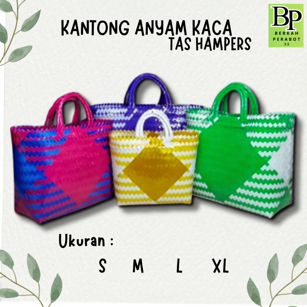 Keranjang Belanja Anyaman Plastik Tas Pasar Kantong Belanja Tas Anyam Kaca Belanja Jadul S L M XL