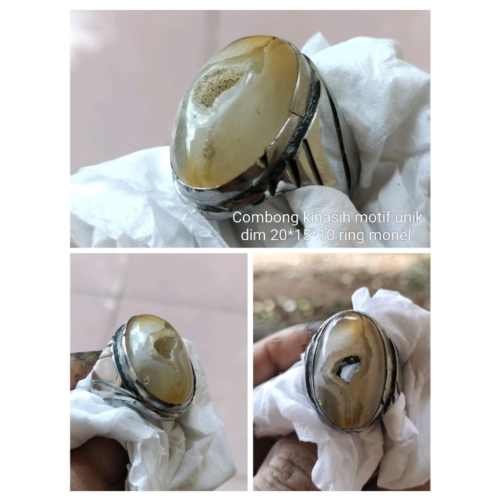 Akik combong kinasih motif unik natural berwibawa ring monel