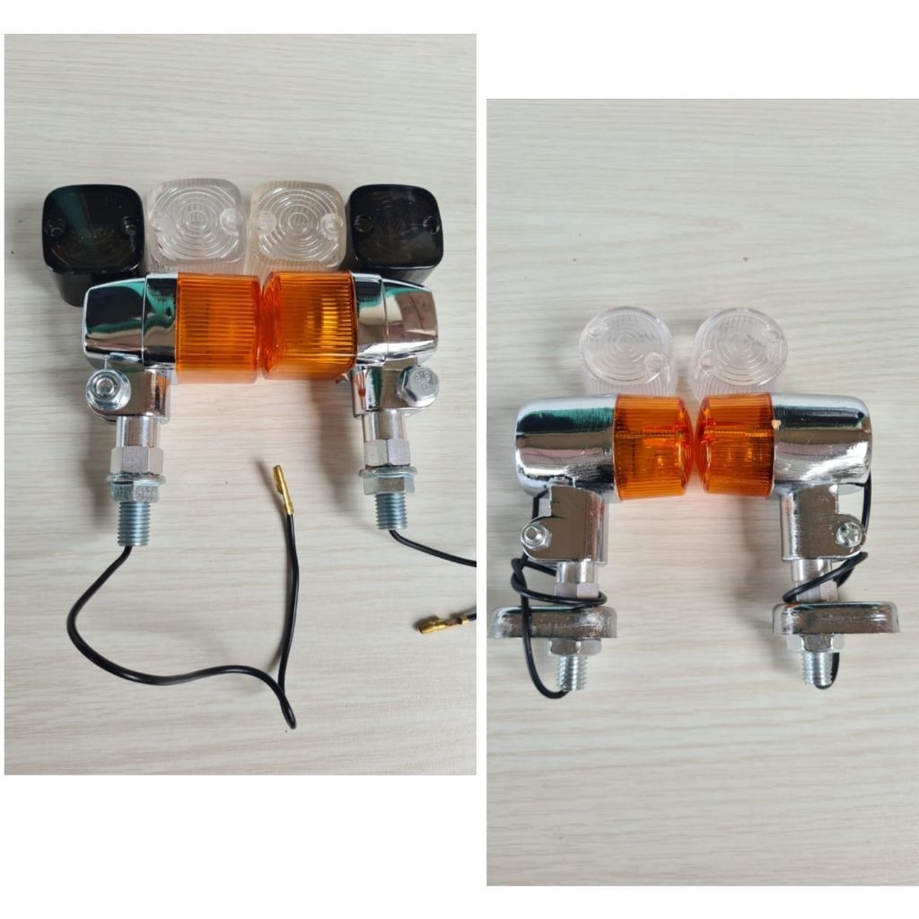 Lampu Riting Sein Motor CB Palu Bulat, | Lampu Riting Sein Motor CB Palu Kotak Double Mika Kuning