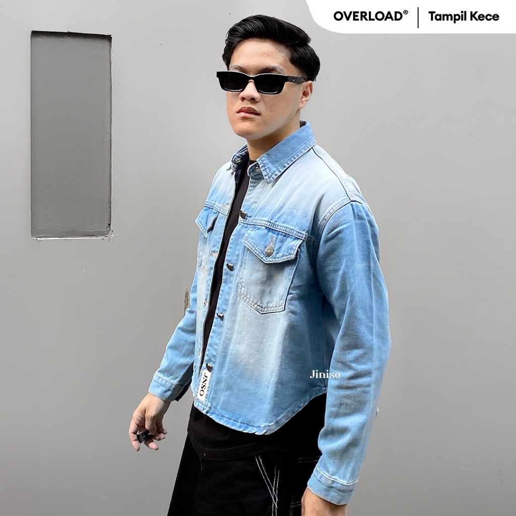 JINISO - Denim Pria Jaket Jeans Oversize Rider Light Blue Denim