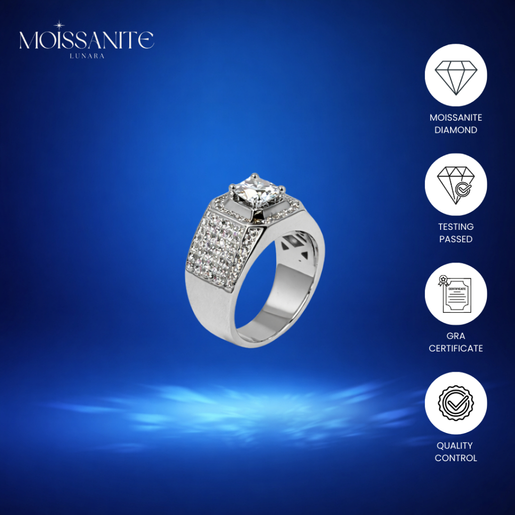 Moissanite Collection - Cincin Pria Moissanite Oval Sertifikat GRA Asli Anti Karat