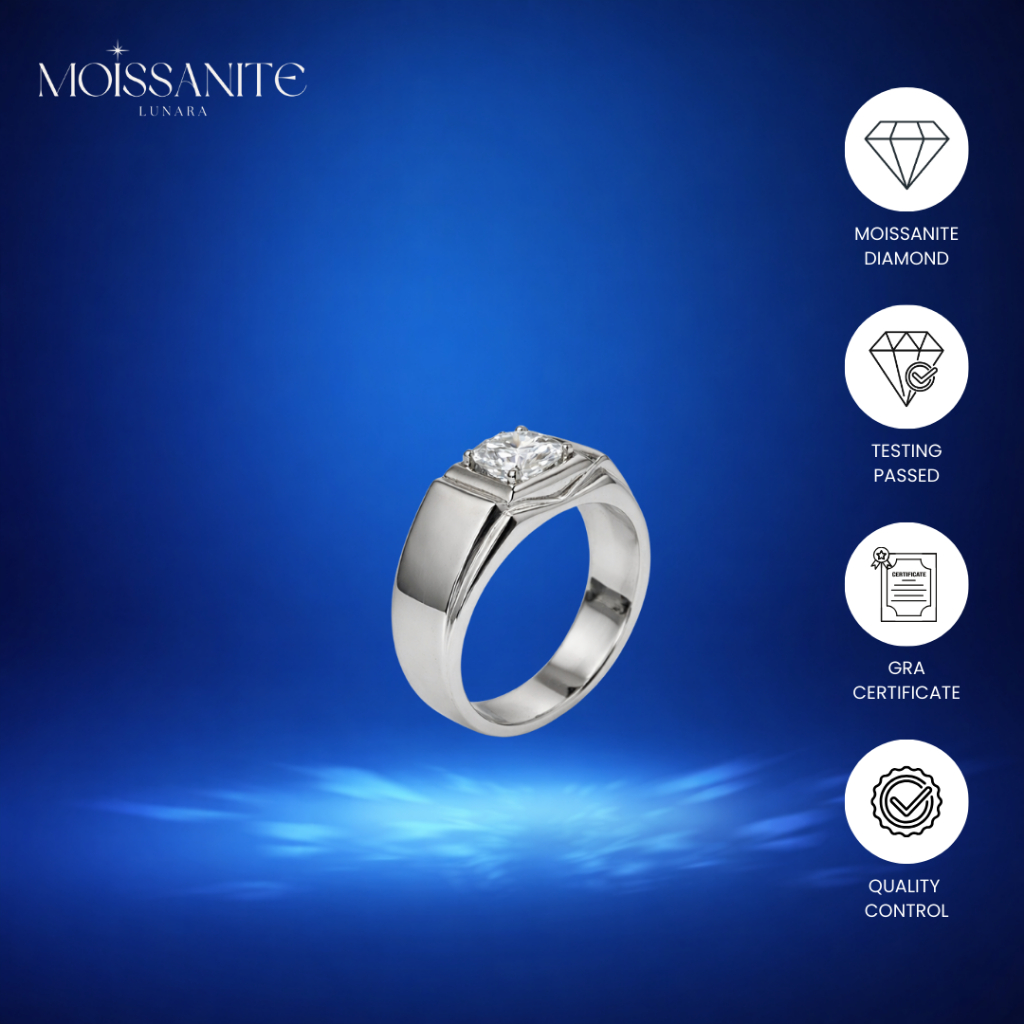 Moissanite Collection - Cincin Pria Moissanite Simple Sertifikat GRA Asli Anti Karat