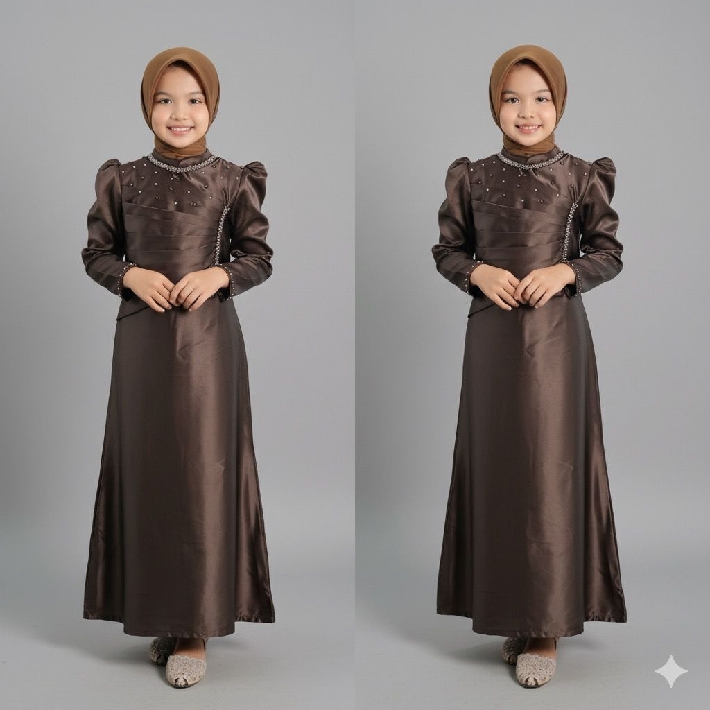 Dress Anak Perempuan (2-12)| Gamis kondangan Anak Bridesmaid | Dress Satin Muslim |Gamis Anak