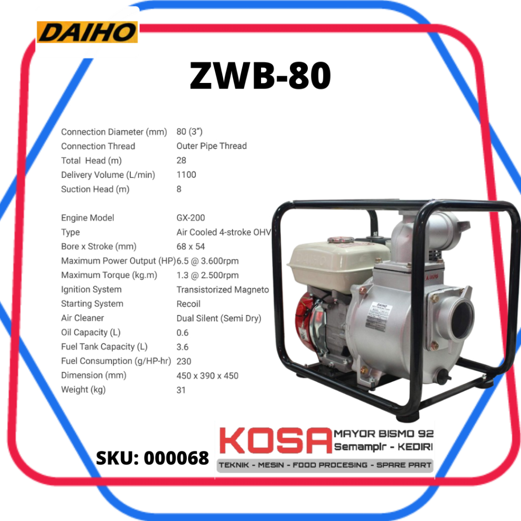 DAIHO ZWB-80 Pompa Air Irigasi 3inch pompa besar DAIHO ZWB 80 Pompa Alkon big pomp 3" Daiho ZWB80 me