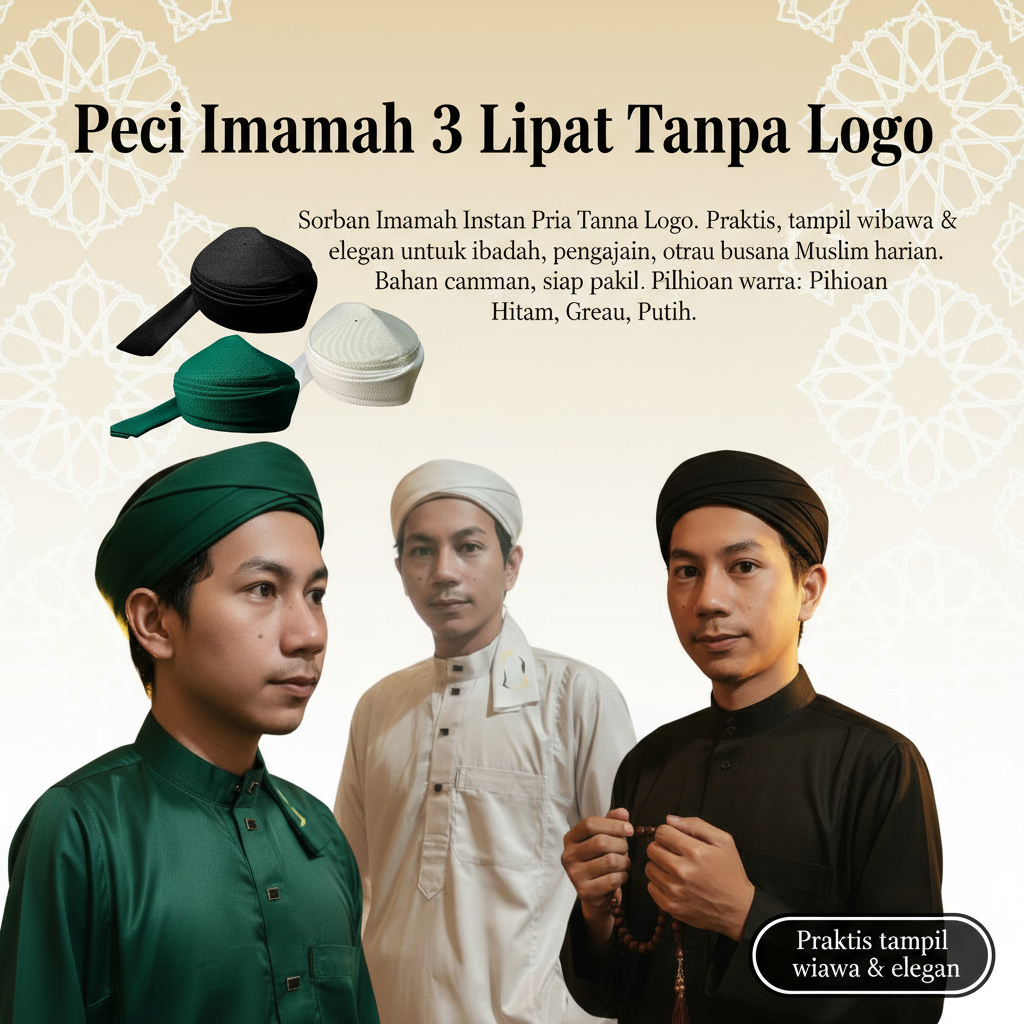 Peci Imamah Permanen 3 Lipat Tanpa Logo Peci Imamah Anak Dan Dewasa Peci Imamah Instan Permanen
