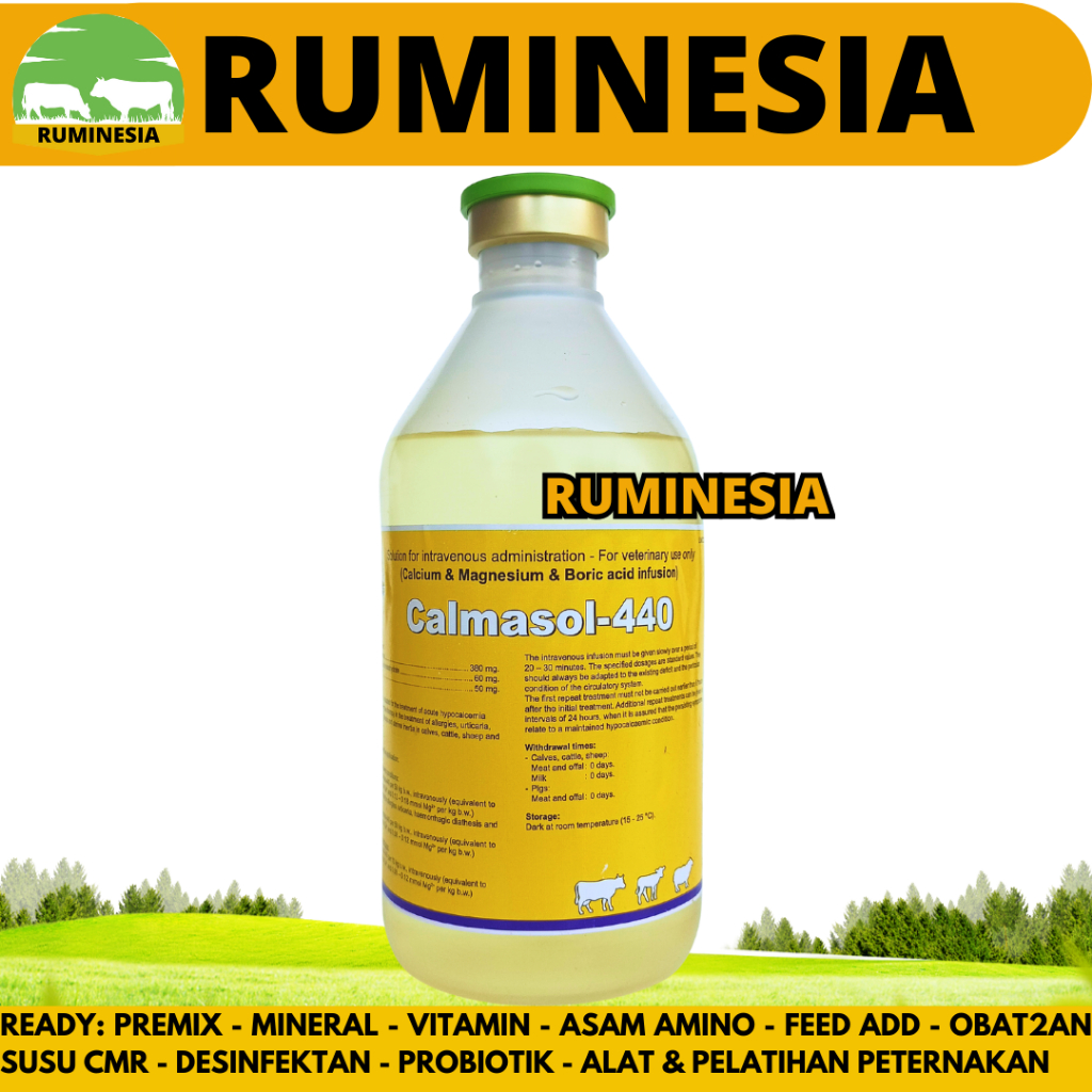 CALMASOL-440 isi 500ML INTERCHEMIE - Kalsium Infus Hewan Ternak Sapi Kambing Babi Like Calcidex Plus