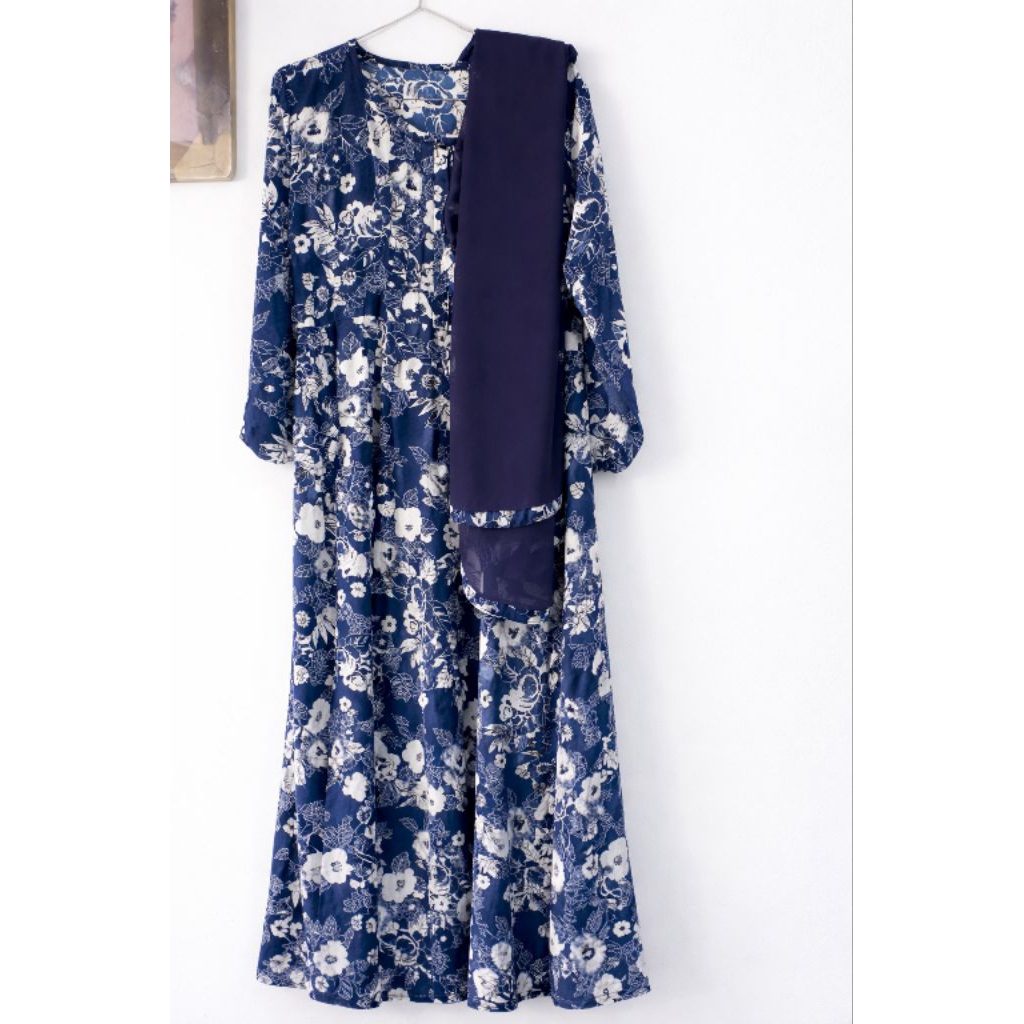 Gamis set kerudung motif Bunga