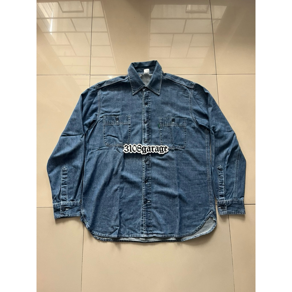 Kemeja lengan panjang PMP Pot meets pop denim shirt blue chambray sz M used mens outer casual
