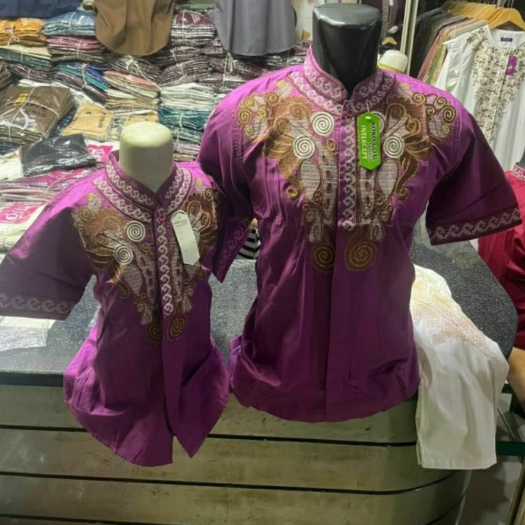 baju Koko couple ayah anak laki laki ungu bahan katun