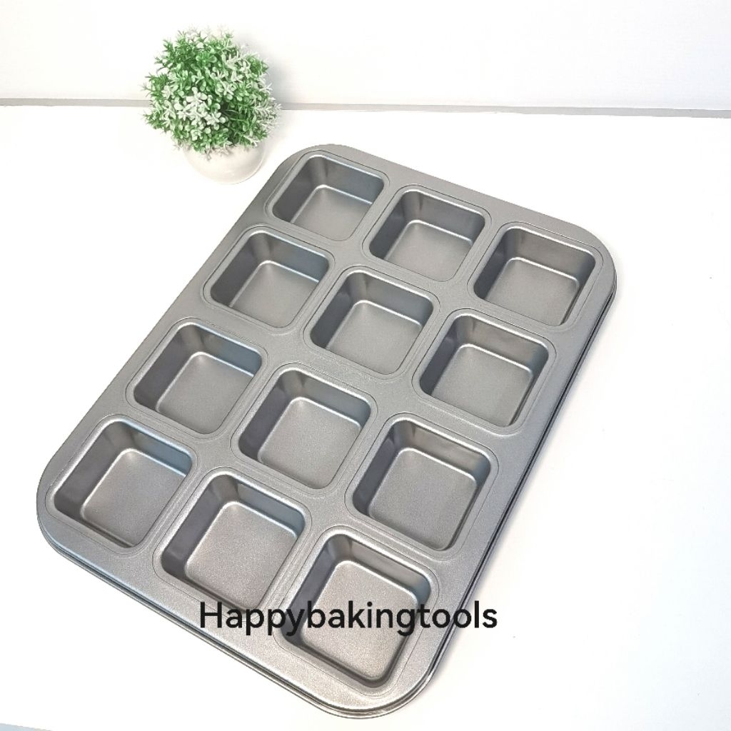 Loyang mini cake square set 12 kotak, loyang muffin, loyang cupcake muffin nonstick, loyang tanpa sa